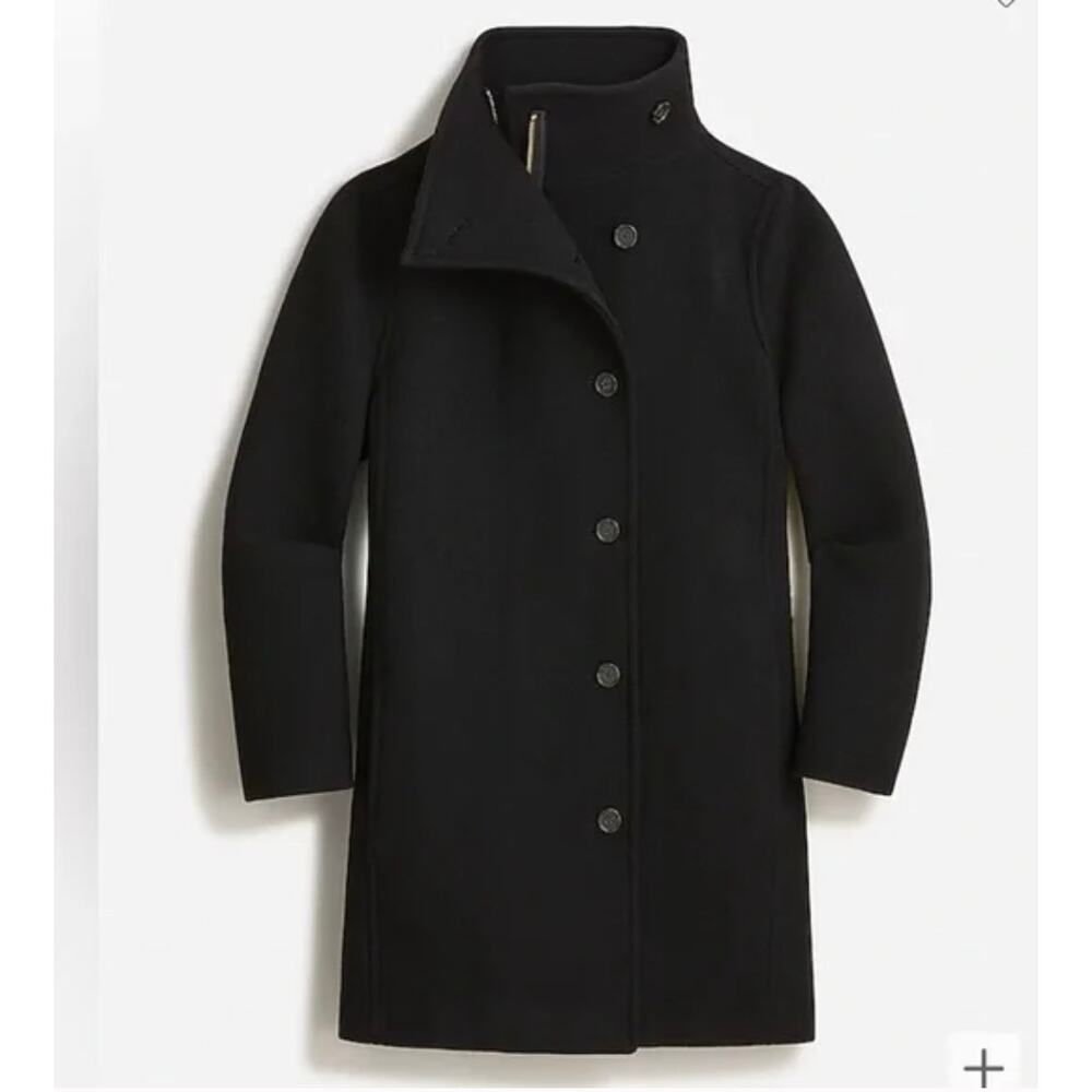 J.Crew Nello Gori Italian Stadium Cloth Villa Cocoon Black Wool Coat Size 2 Tall